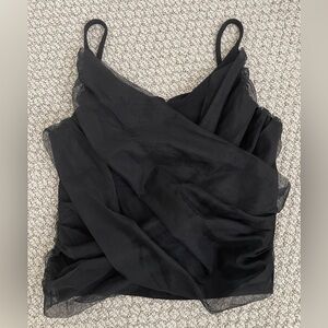 Black Tank Top with Mesh Ruffled Front